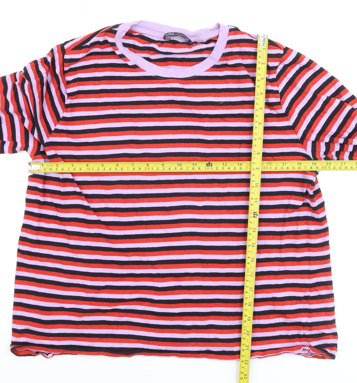 Marks and Spencer Women’s Multicoloured Striped Long Sleeve Cotton T-Shirt Size 16
