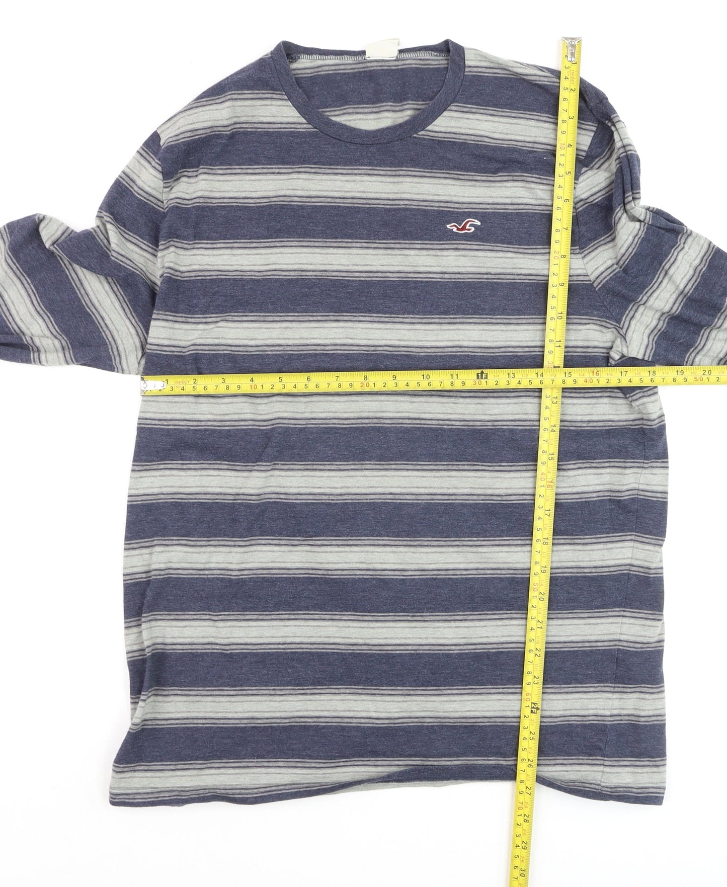 Hollister Men's Blue Striped Long Sleeve Casual Top XL