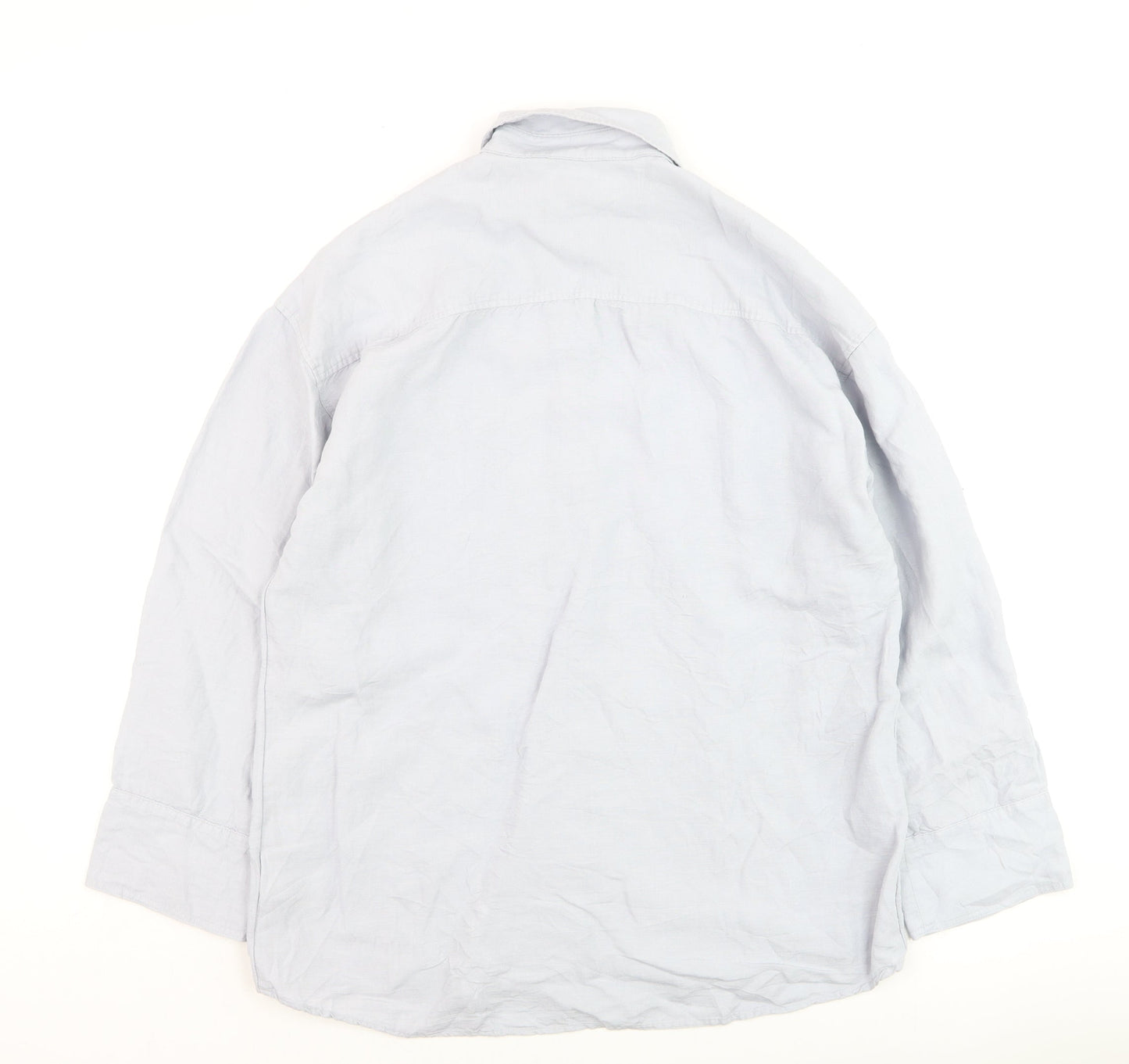 H&M Men’s Grey Linen Blend Long Sleeve Button-Up Shirt XS