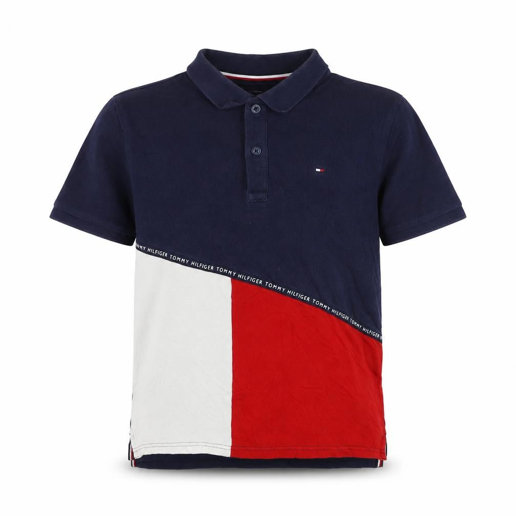 Tommy Hilfiger Boys Blue Red Colourblock Polo Shirt Size 152 Classic Cotton