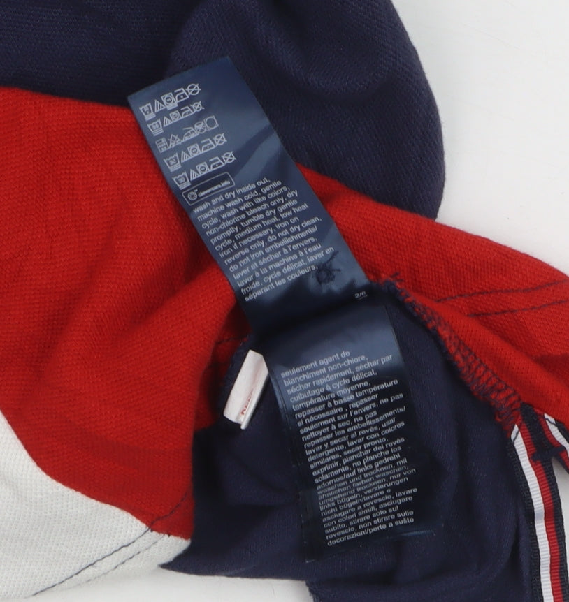 Tommy Hilfiger Boys Blue Red Colourblock Polo Shirt Size 152 Classic Cotton