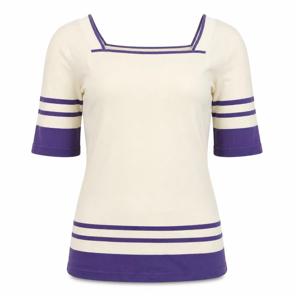 Next Women Ivory Purple Striped Square Neck Jumper M