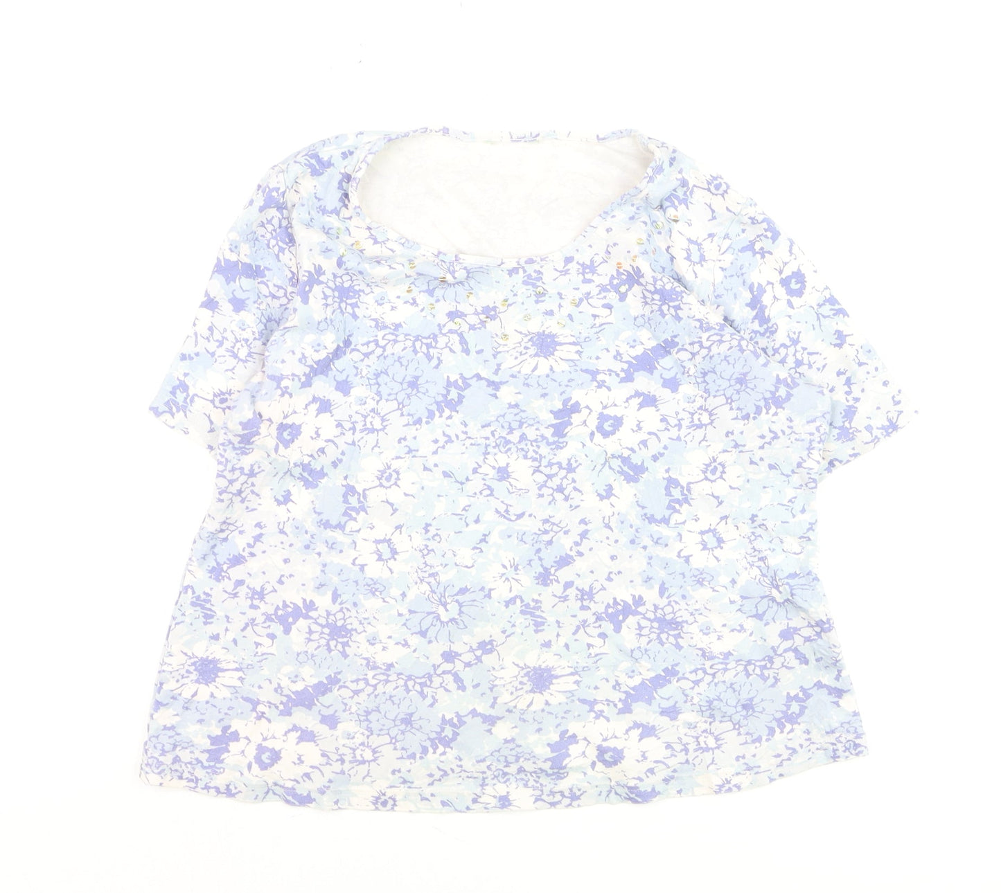 Marks and Spencer Womens Blue Floral Cotton T-Shirt Size 16