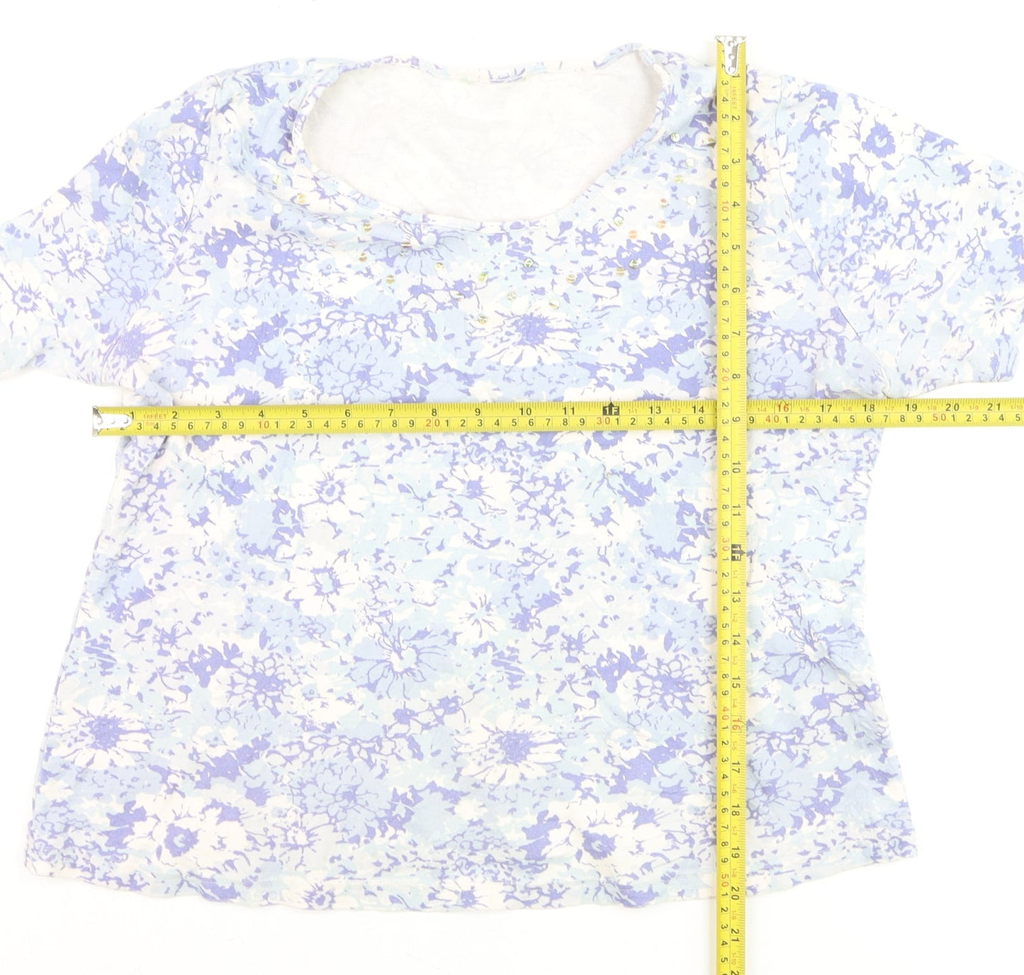 Marks and Spencer Womens Blue Floral Cotton T-Shirt Size 16