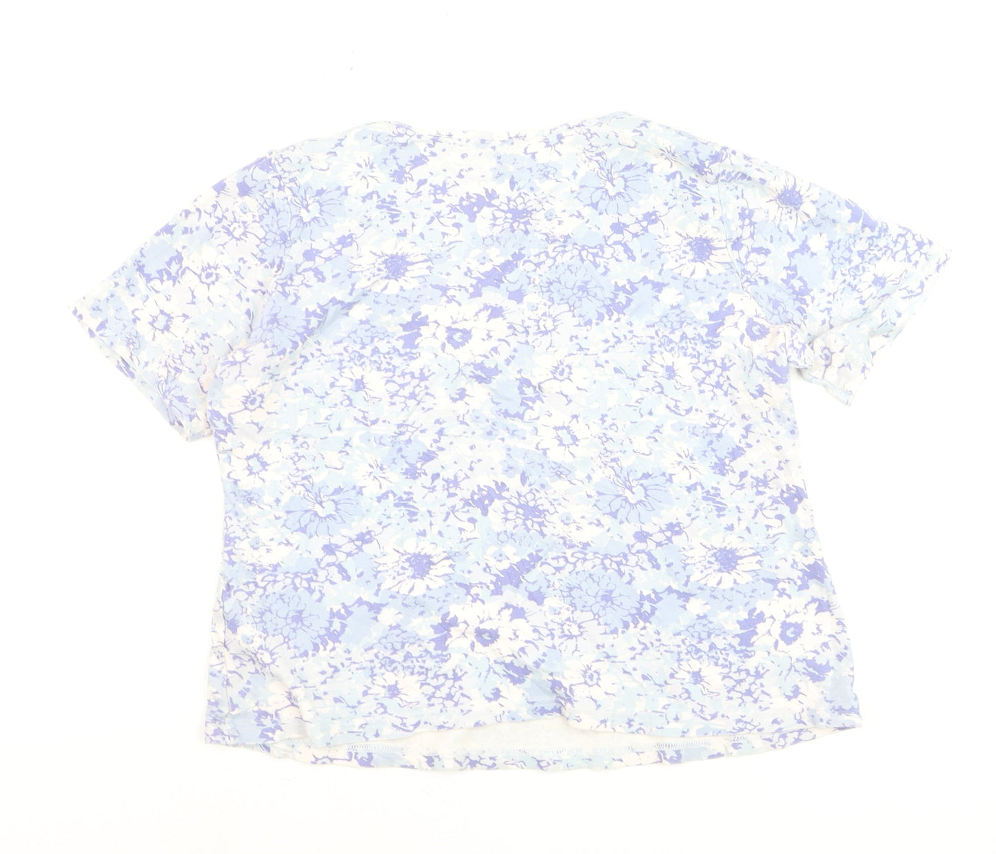 Marks and Spencer Womens Blue Floral Cotton T-Shirt Size 16
