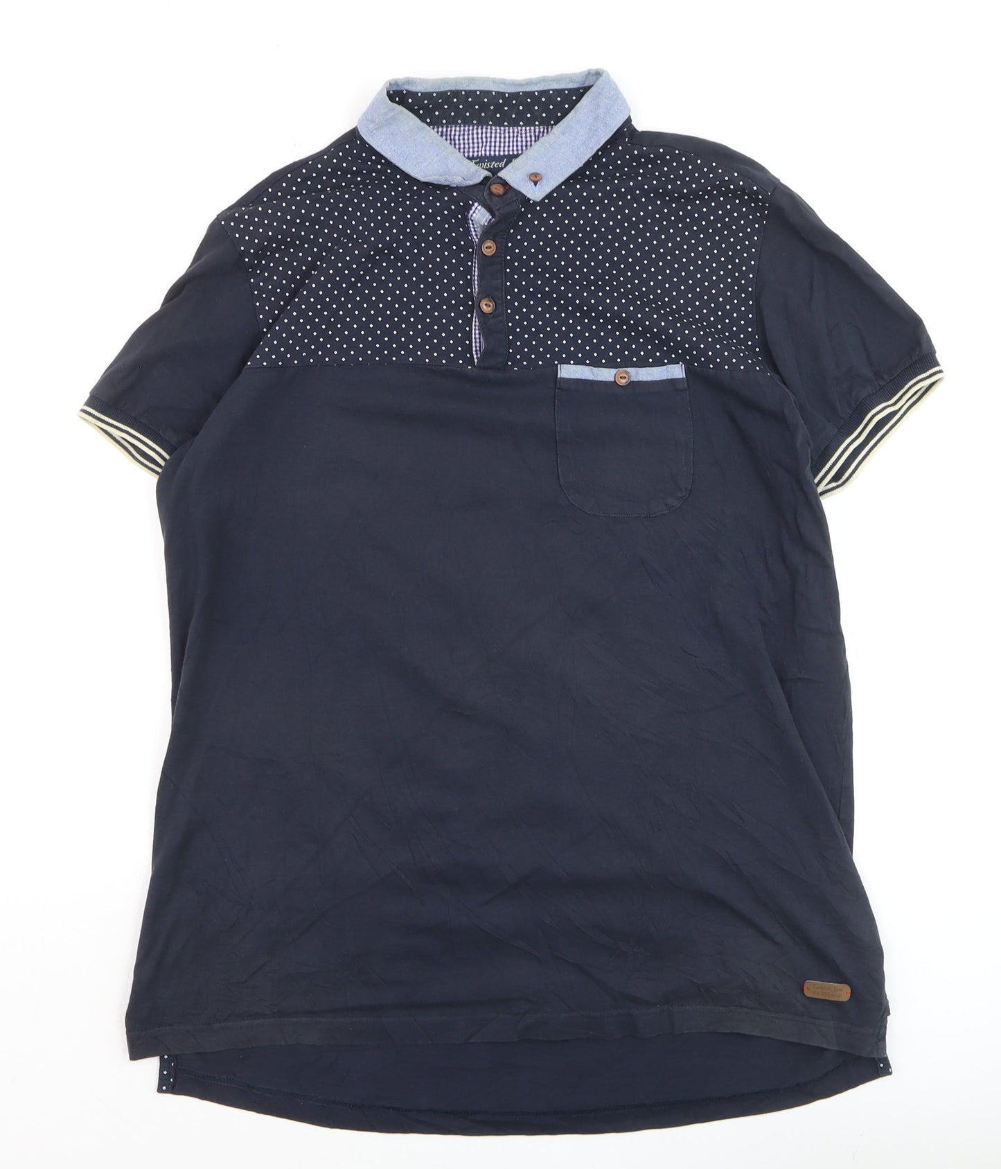 Twisted Soul Men's Blue Collared Short Sleeve Polka Dot T-Shirt XL