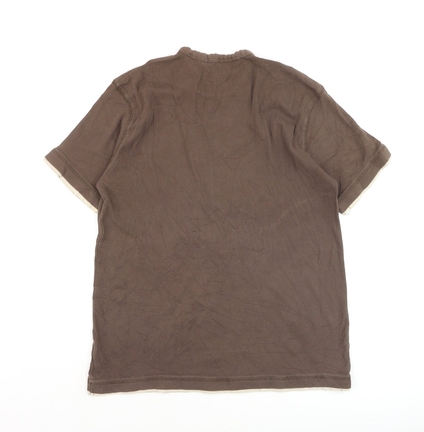 Lee Cooper Men Brown Henley Short Sleeve Cotton Casual Shirt M