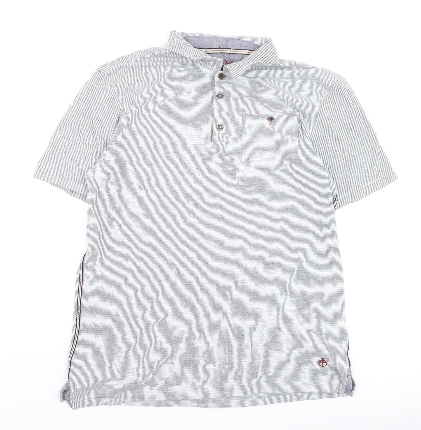White Stuff Men's Grey Striped Cotton Polo Shirt Size M