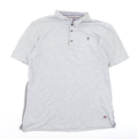 White Stuff Men's Grey Striped Cotton Polo Shirt Size M