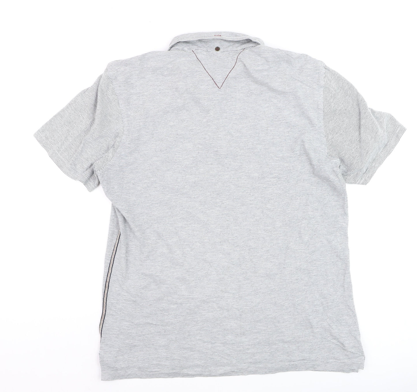 White Stuff Men's Grey Striped Cotton Polo Shirt Size M