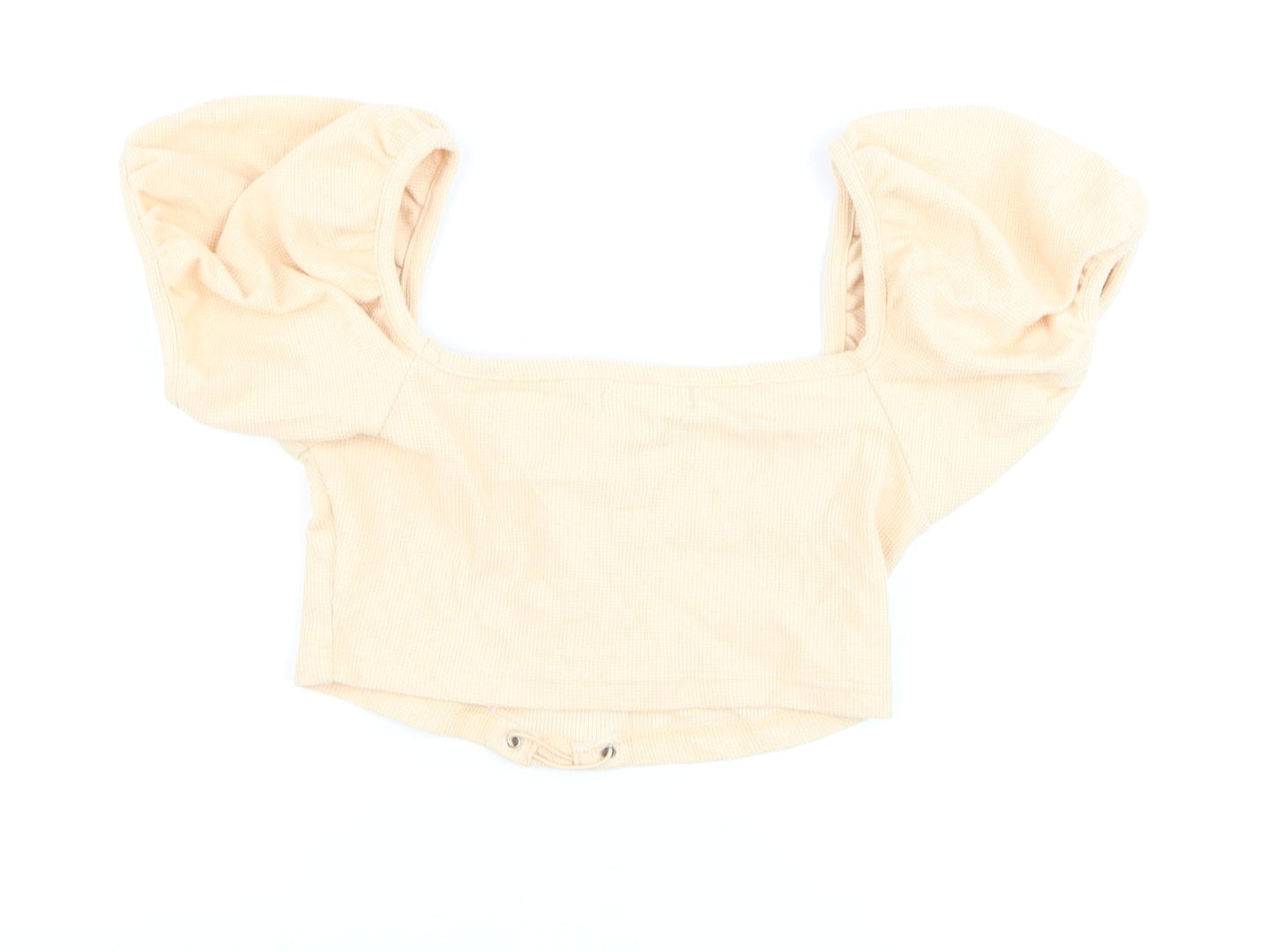 Missguided Women Beige Cropped Puff Sleeve Lace-Up Top UK 8 Petite