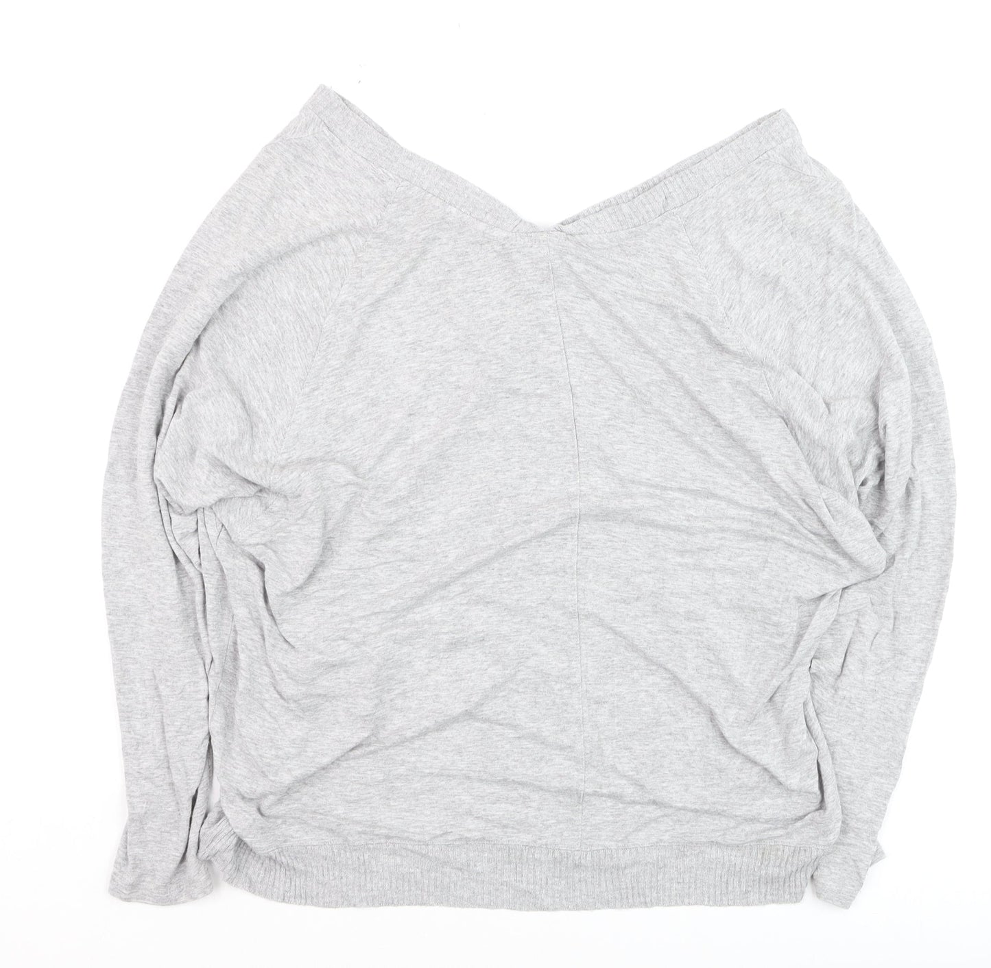 Zara Women Grey V-Neck Relaxed Knit Long Sleeve Top L