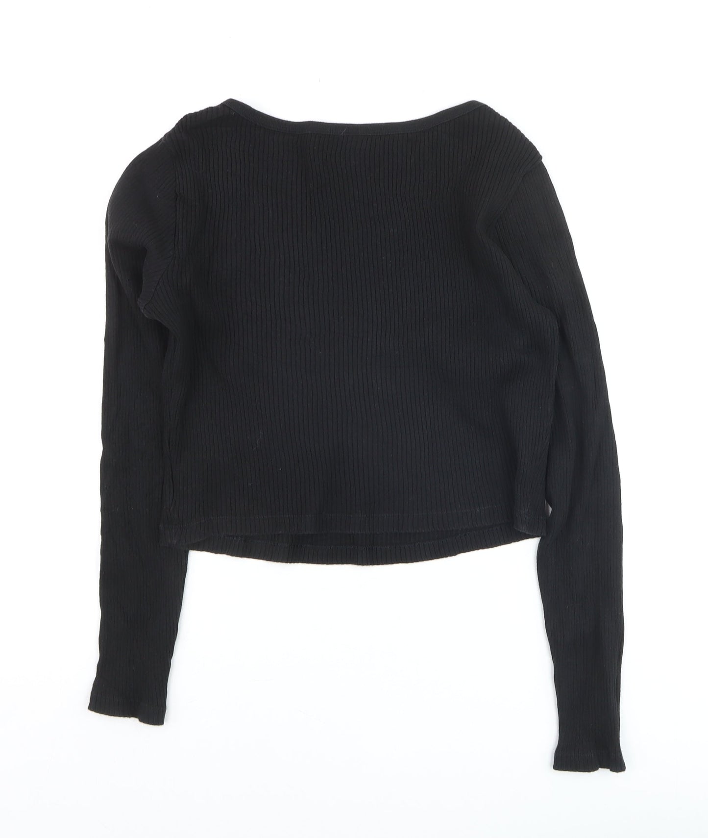 Uniqlo Women Black Ribbed Cotton Long Sleeve Pullover Jumper Size L