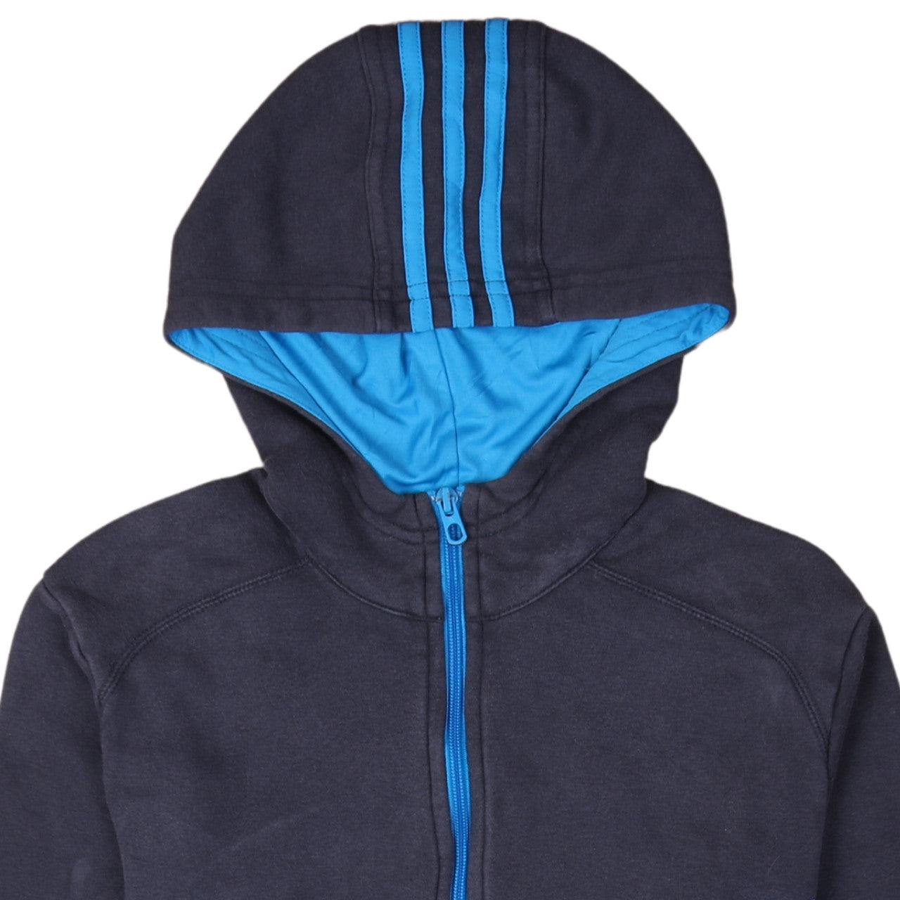 Adidas Boys Blue Full Zip Hoodie 15-16 Years Logo Fleece Sweatshirt