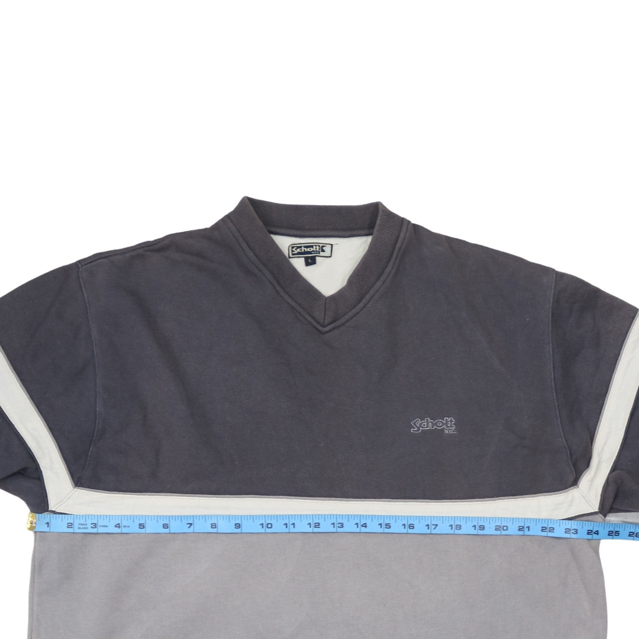 Schott NYC Mens Grey V-Neck Pullover Sweatshirt Size L Vintage