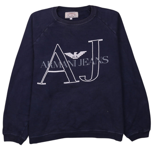 Armani Jeans Men's Blue Large Pullover Logo Sweatshirt