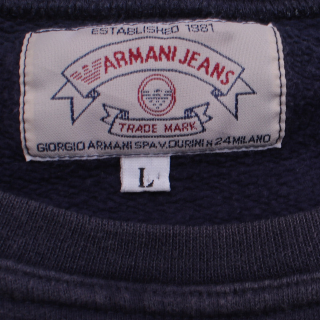 Armani Jeans Men's Blue Large Pullover Logo Sweatshirt