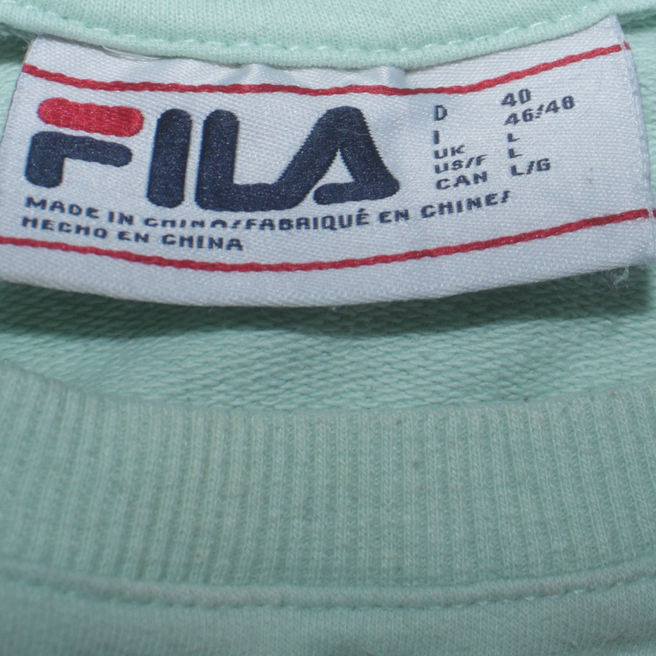 FILA Women's Mint Green Crew Neck Sweatshirt Size L Cotton Casual