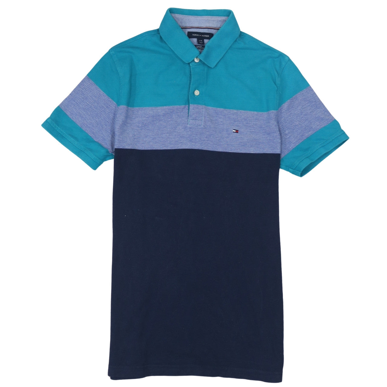 Tommy Hilfiger Men's Blue Slim Fit Colourblock Polo Shirt L