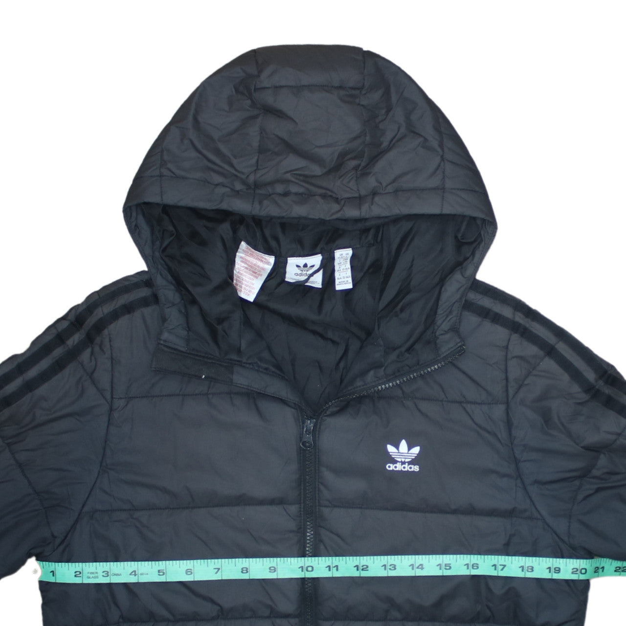Adidas Boys Black Hooded Puffer Jacket 13-14 Years Lined Full Zip