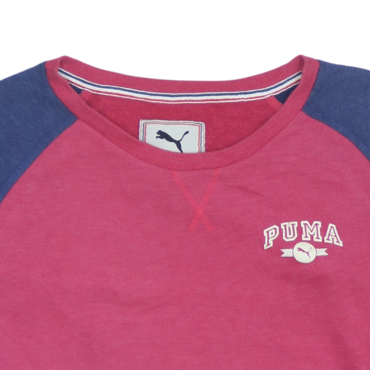 Puma Womens Pink & Blue Raglan Sleeve Pullover Sweatshirt Size 14