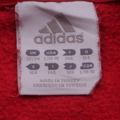 Close-up detail of Adidas boys’ red pullover crew neck fleece sweatshirt 14-15 years