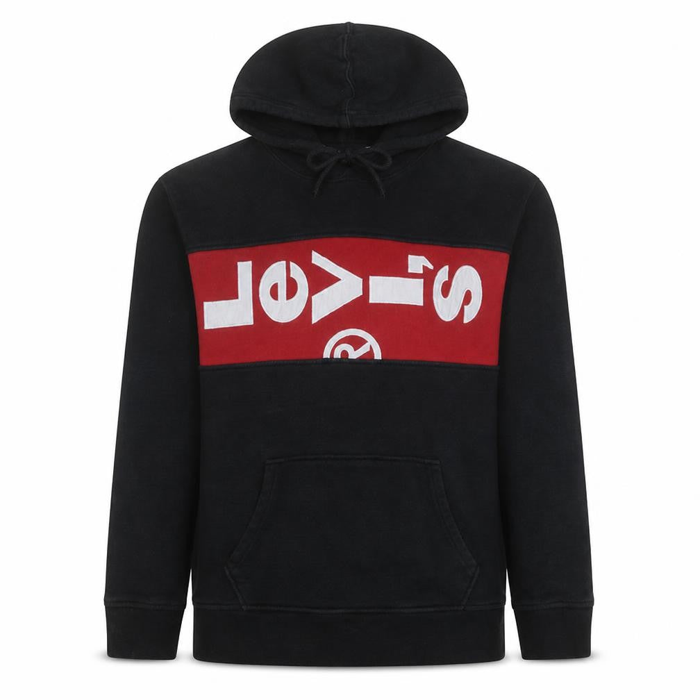 Levi's Mens Black Red Pullover Hoodie L Graphic Fleece Logo Sweatshirt