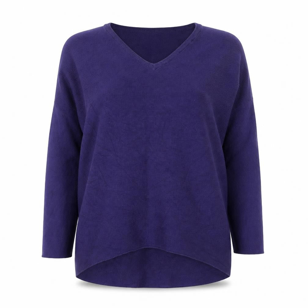 Apricot Women's Purple V-Neck Relaxed Knit Jumper Size 14