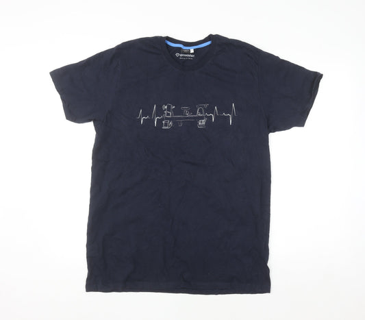 Spreadshirt Men's Navy Blue Graphic Print Cotton Crew Neck T-Shirt Size L