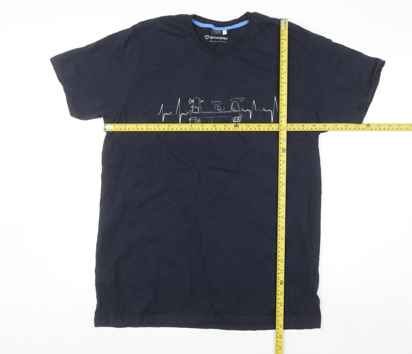 Spreadshirt Men's Navy Blue Graphic Print Cotton Crew Neck T-Shirt Size L