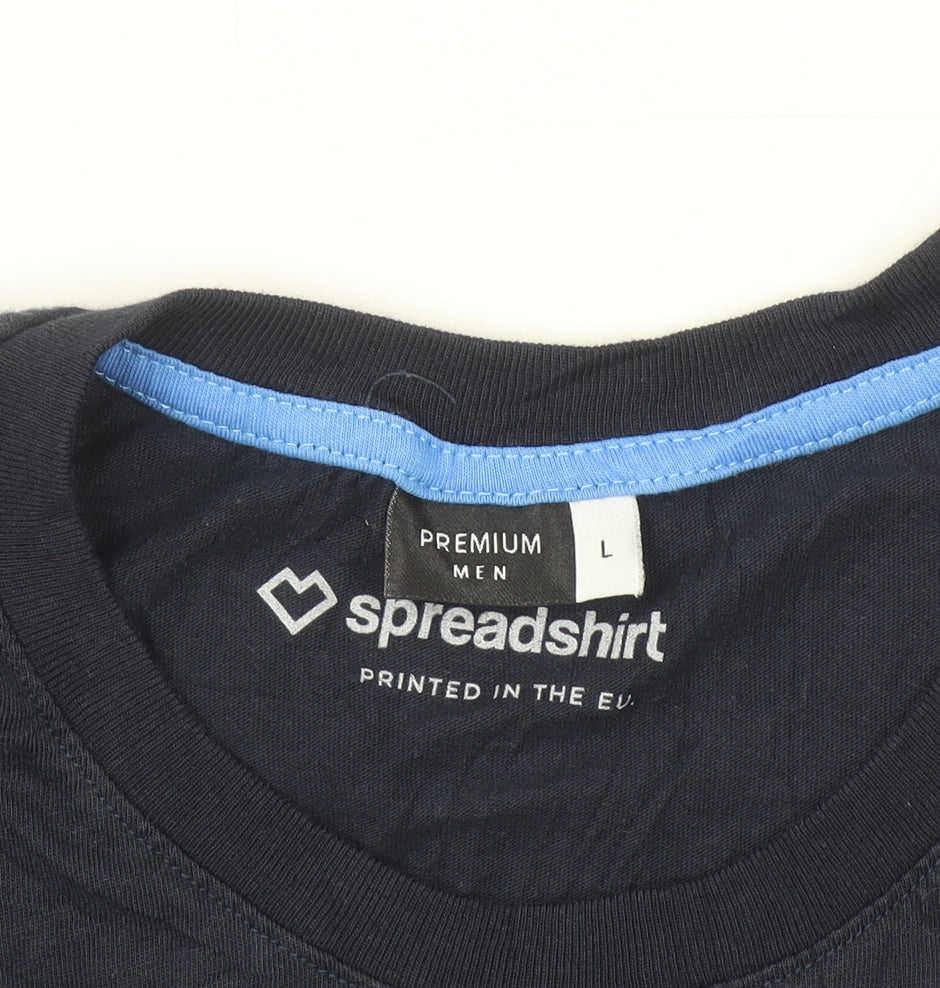 Spreadshirt Men's Navy Blue Graphic Print Cotton Crew Neck T-Shirt Size L
