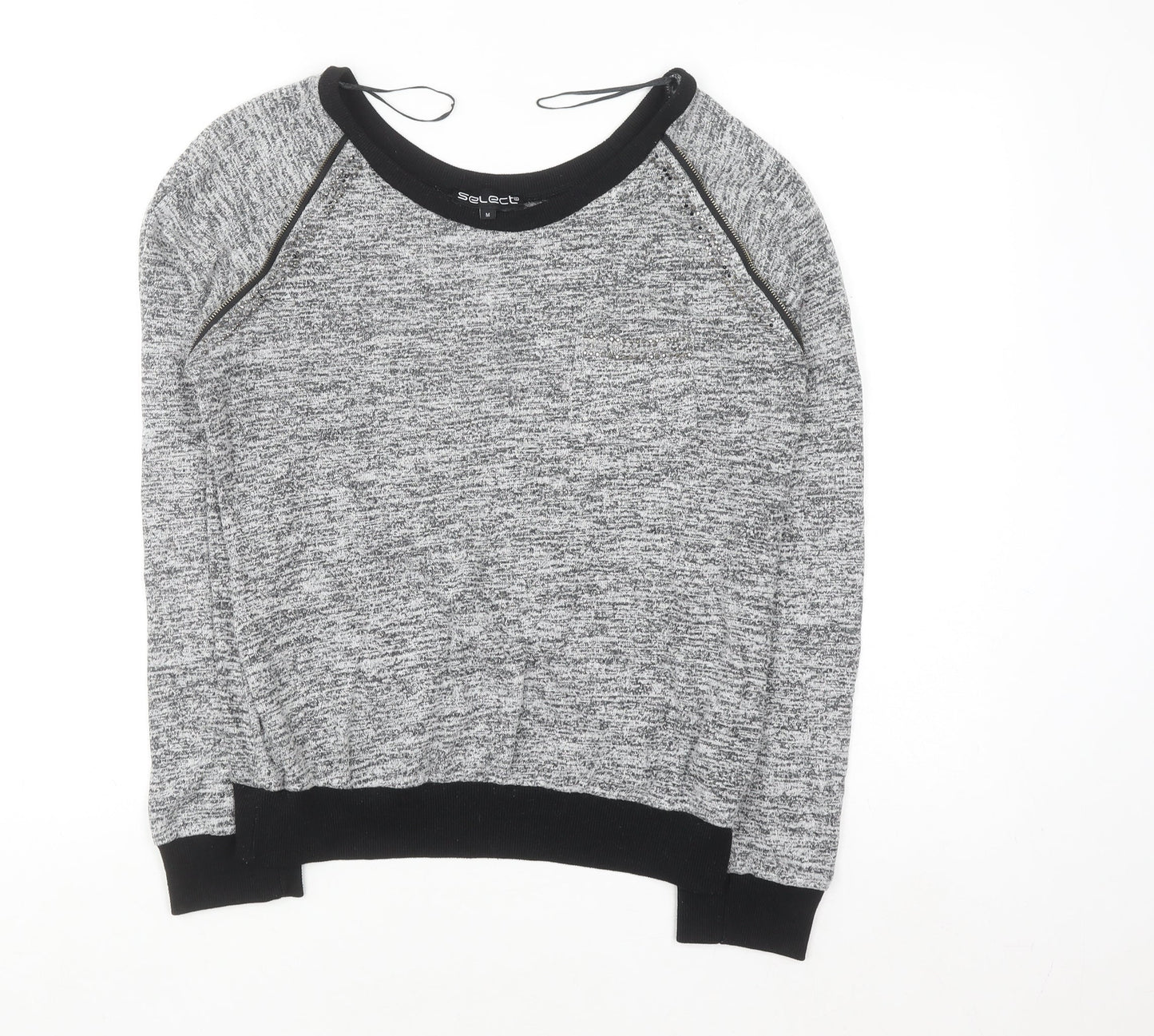 Select Womens Grey Knit Zip Detail Raglan Jumper Size M