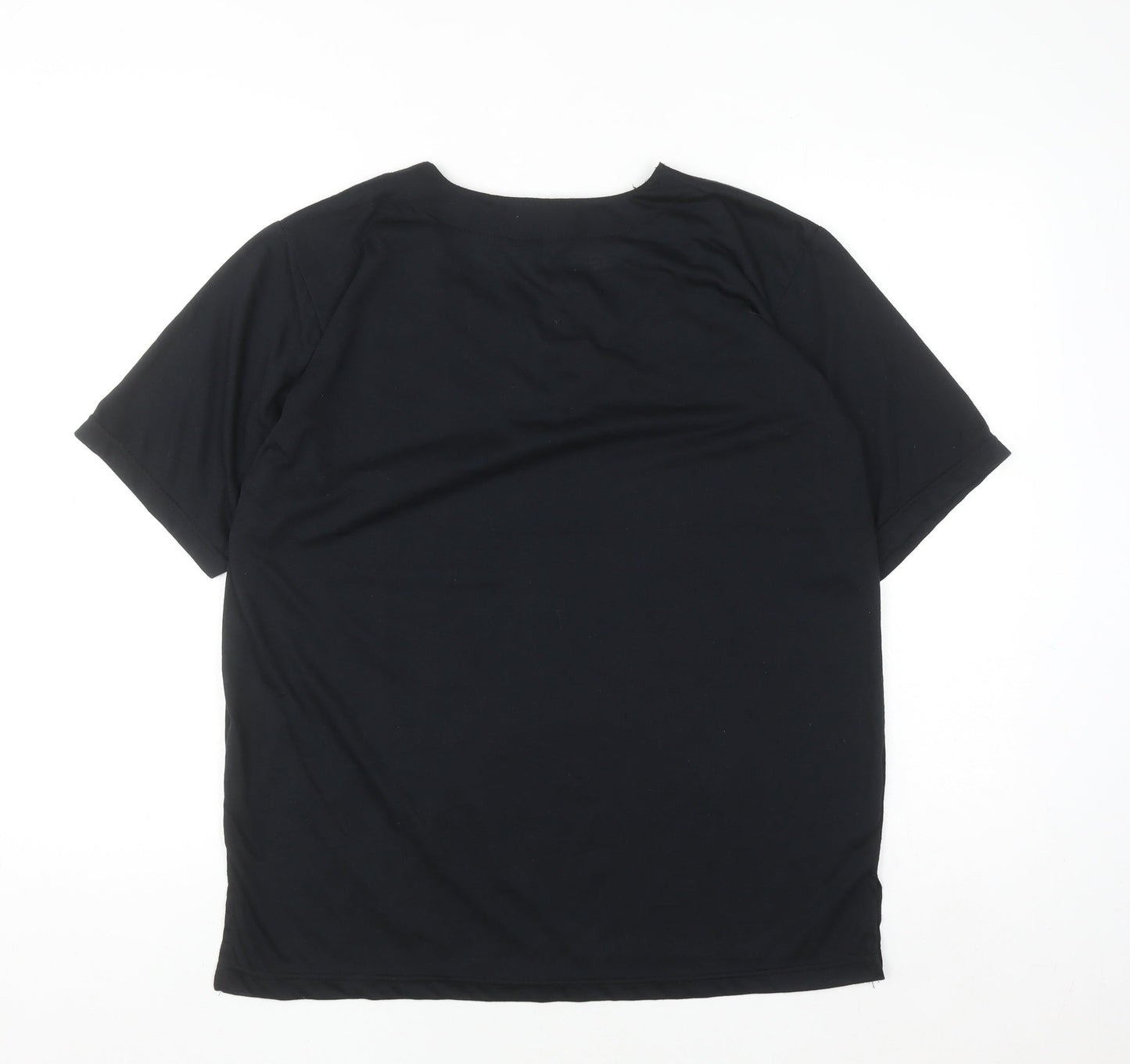 Hoang Collection Women's Black Cotton Blend Lace Up Tunic T-Shirt L