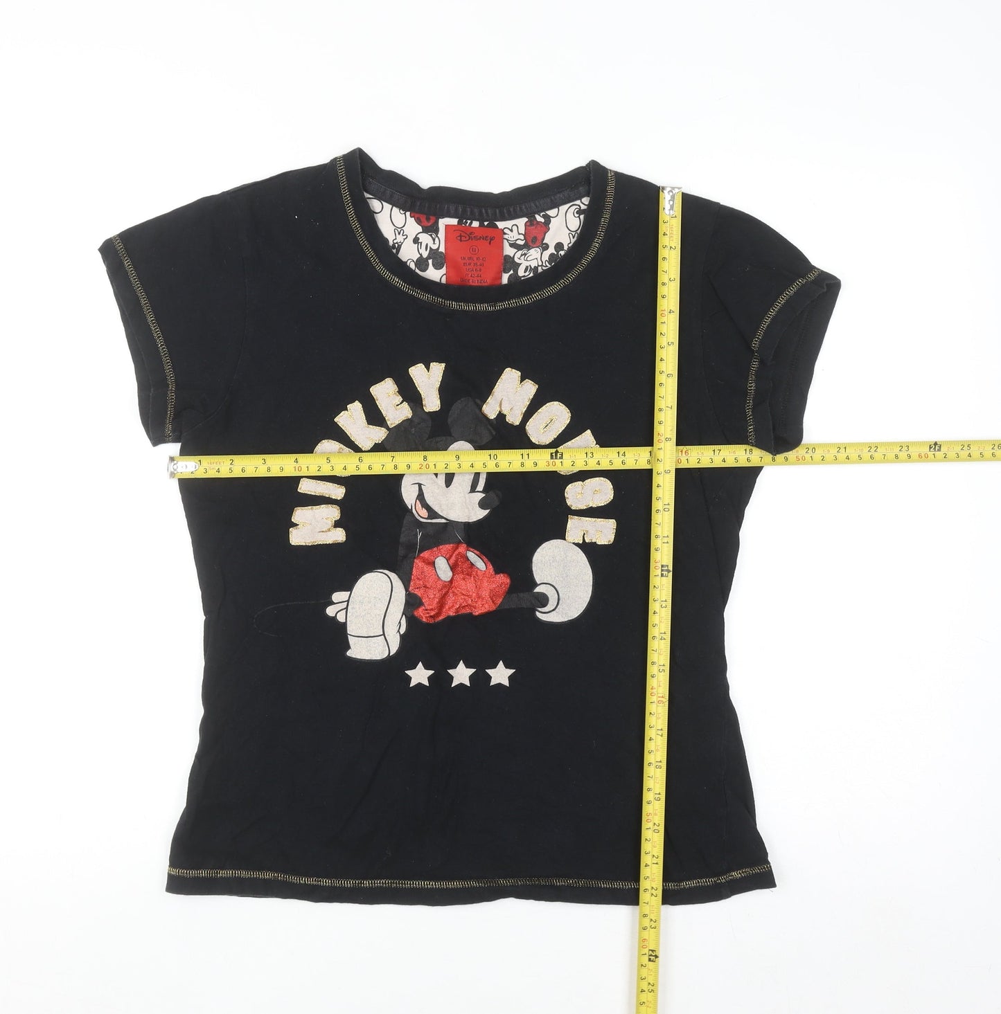 Disney Women Black Mickey Mouse T-Shirt Size M Crew Neck Cotton