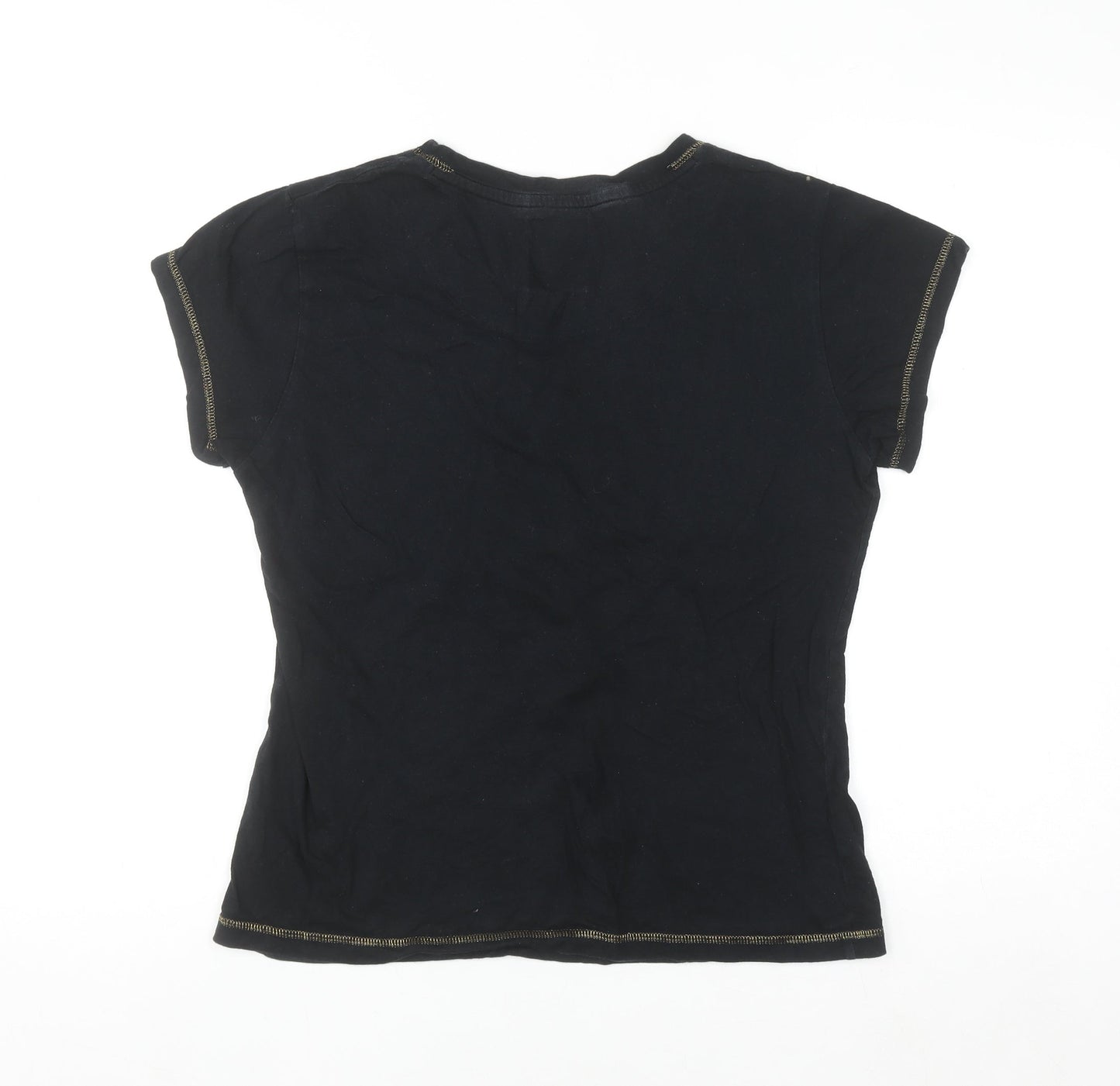 Disney Women Black Mickey Mouse T-Shirt Size M Crew Neck Cotton