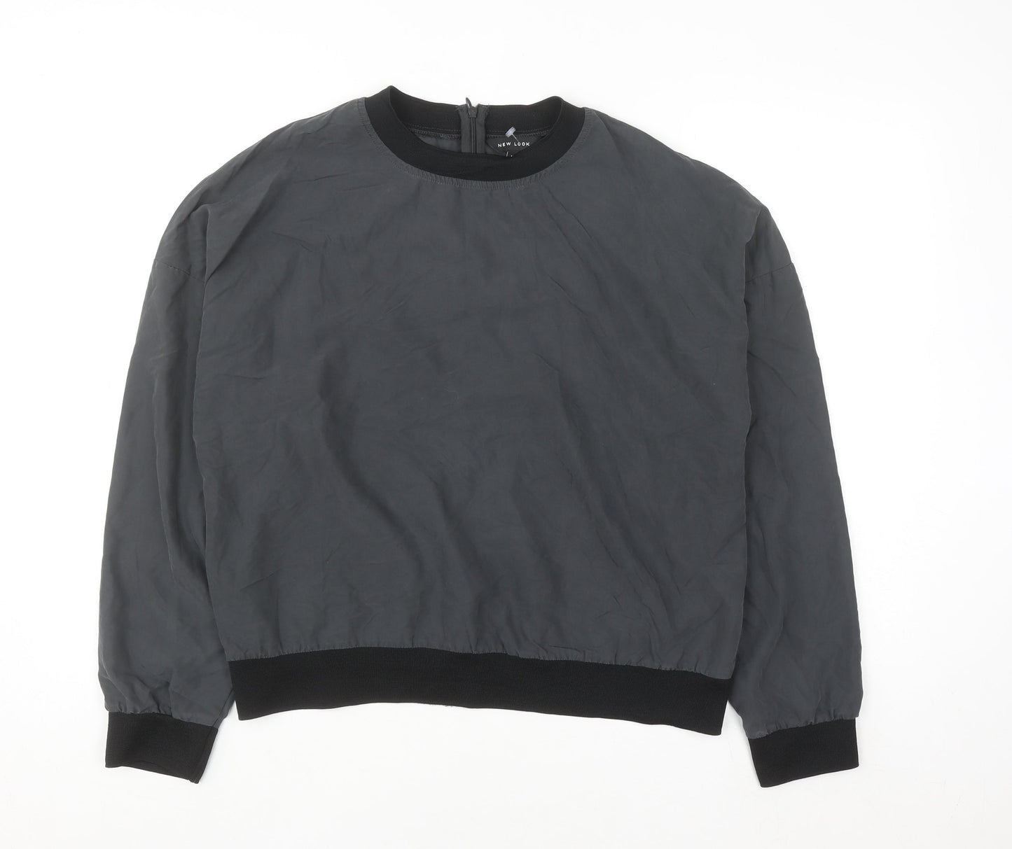 New Look Women's Grey Long Sleeve Crew Neck Zip Blouse Size 14