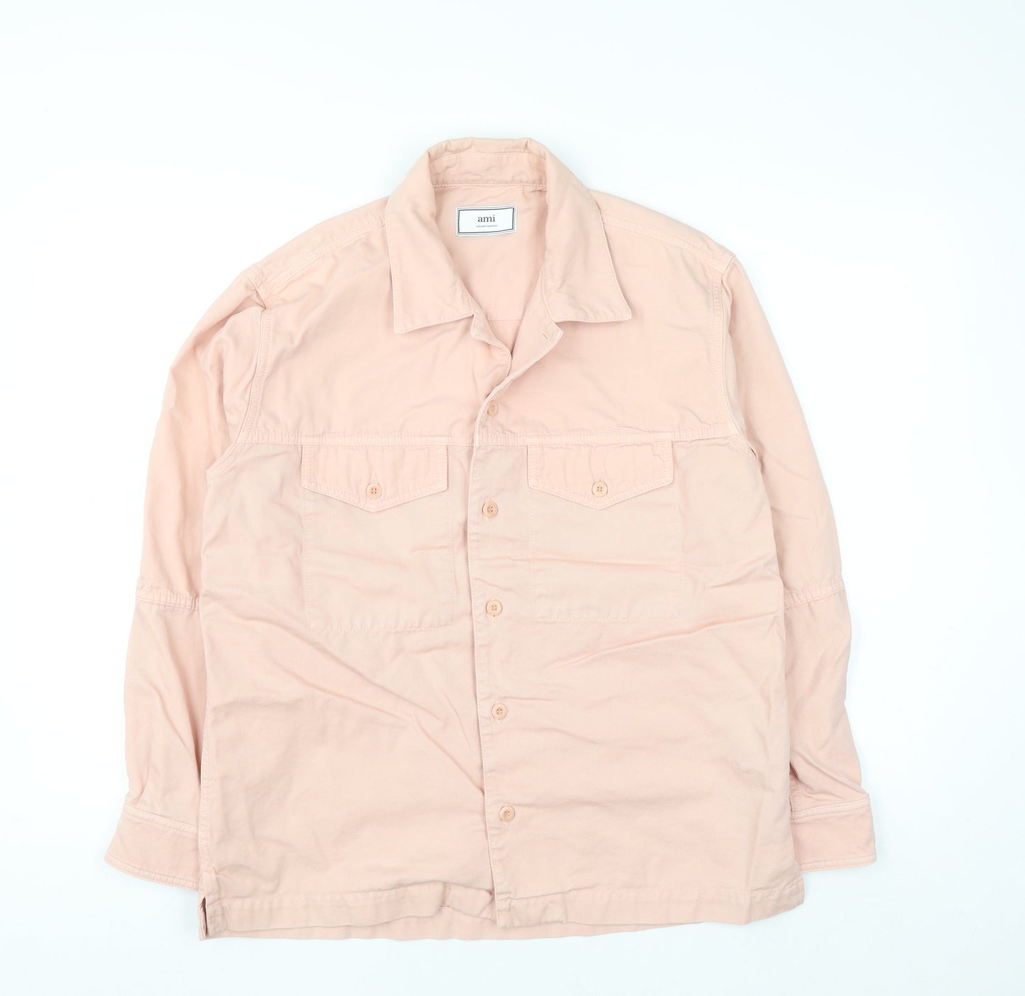 Ami Womens Pink Cotton Button-Up Long Sleeve Shirt M