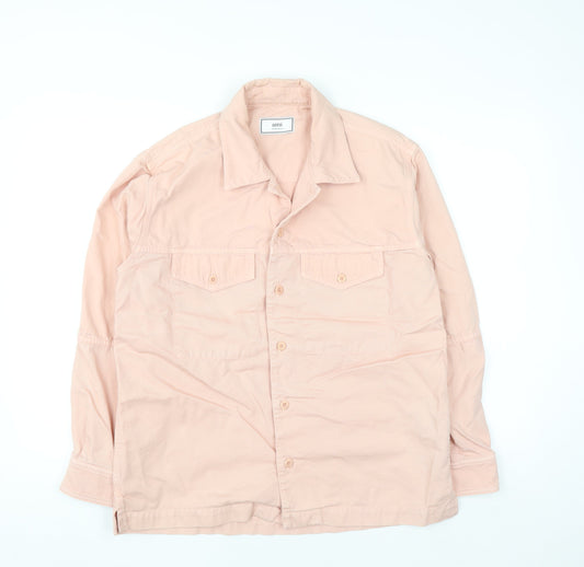 Ami Womens Pink Cotton Button-Up Long Sleeve Shirt M