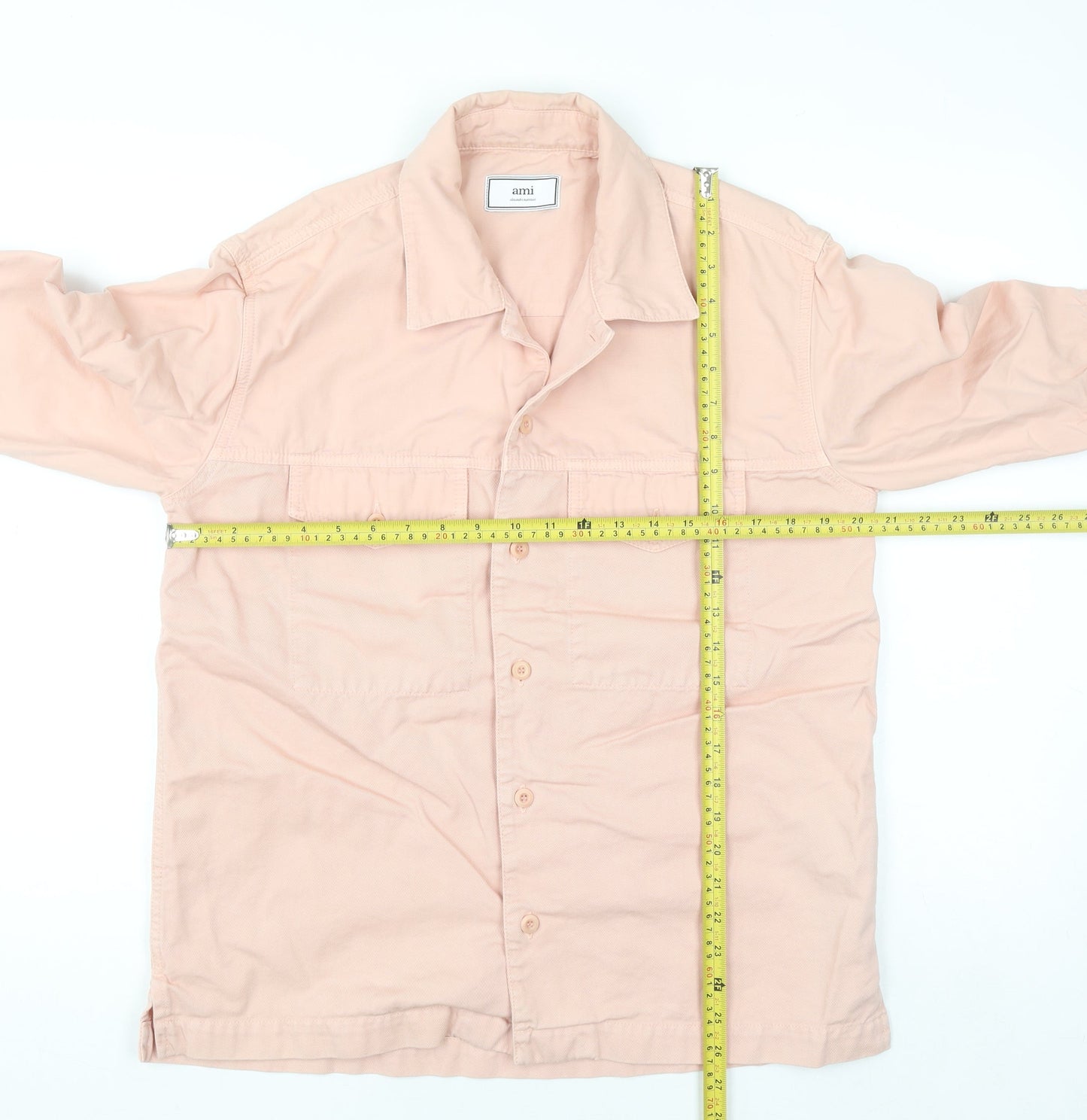 Ami Womens Pink Cotton Button-Up Long Sleeve Shirt M
