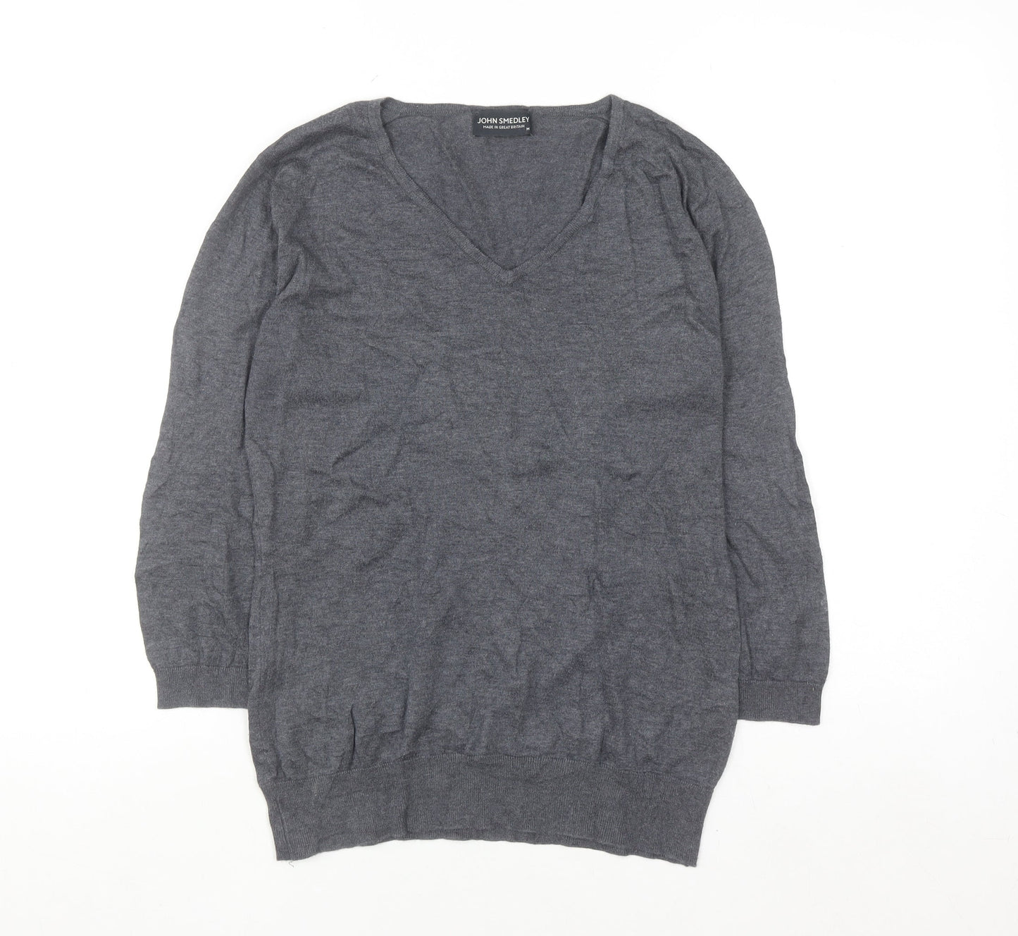 John Smedley Womens Grey V-Neck 100% Cotton Jumper M