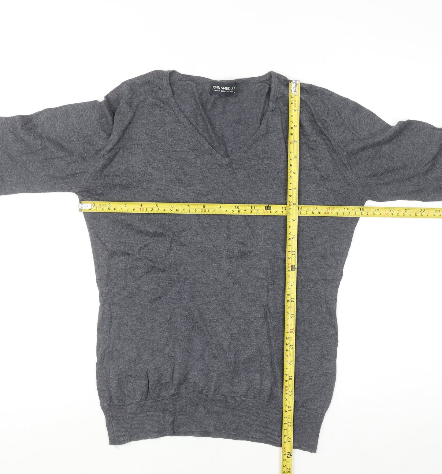 John Smedley Womens Grey V-Neck 100% Cotton Jumper M