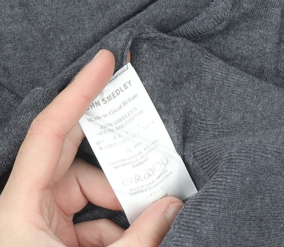 John Smedley Womens Grey V-Neck 100% Cotton Jumper M
