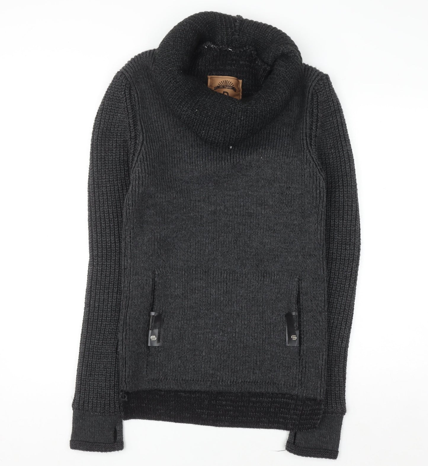 Leif Nelson Men's Grey Roll Neck Chunky Knit Jumper L