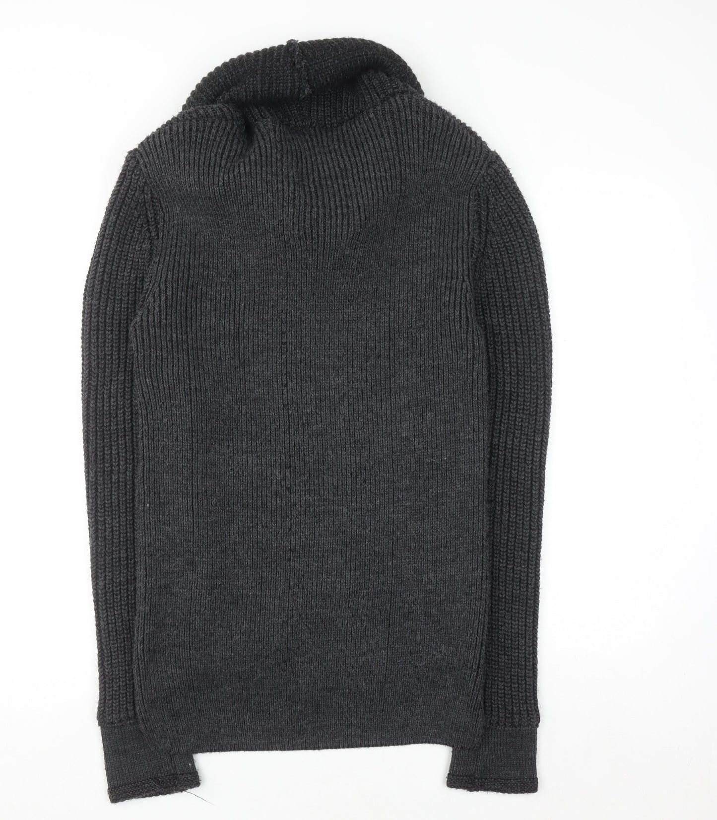 Leif Nelson Men's Grey Roll Neck Chunky Knit Jumper L