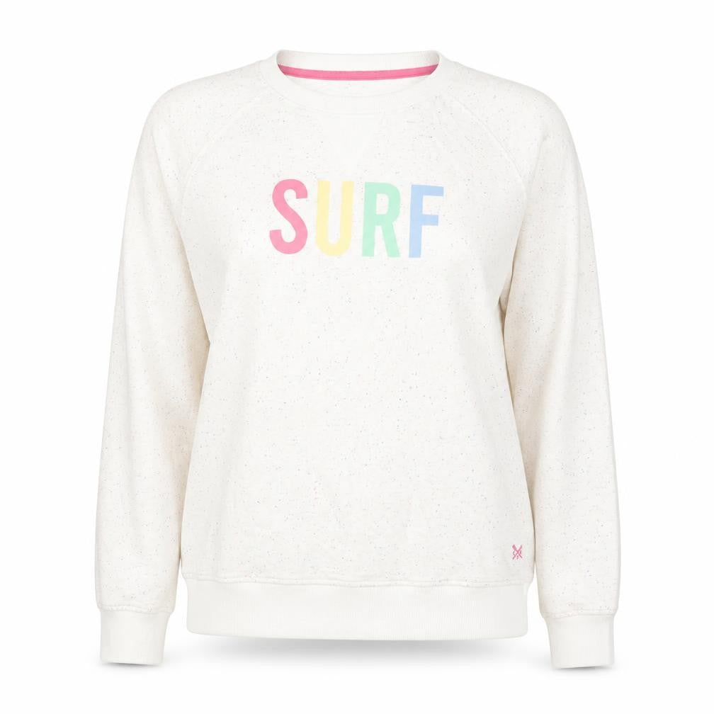 Crew Clothing Women White Speckled Surf Pullover Sweatshirt Size 14
