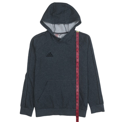 Close-up detail of Adidas boys’ grey pullover hoodie lined fleece 13-14 years
