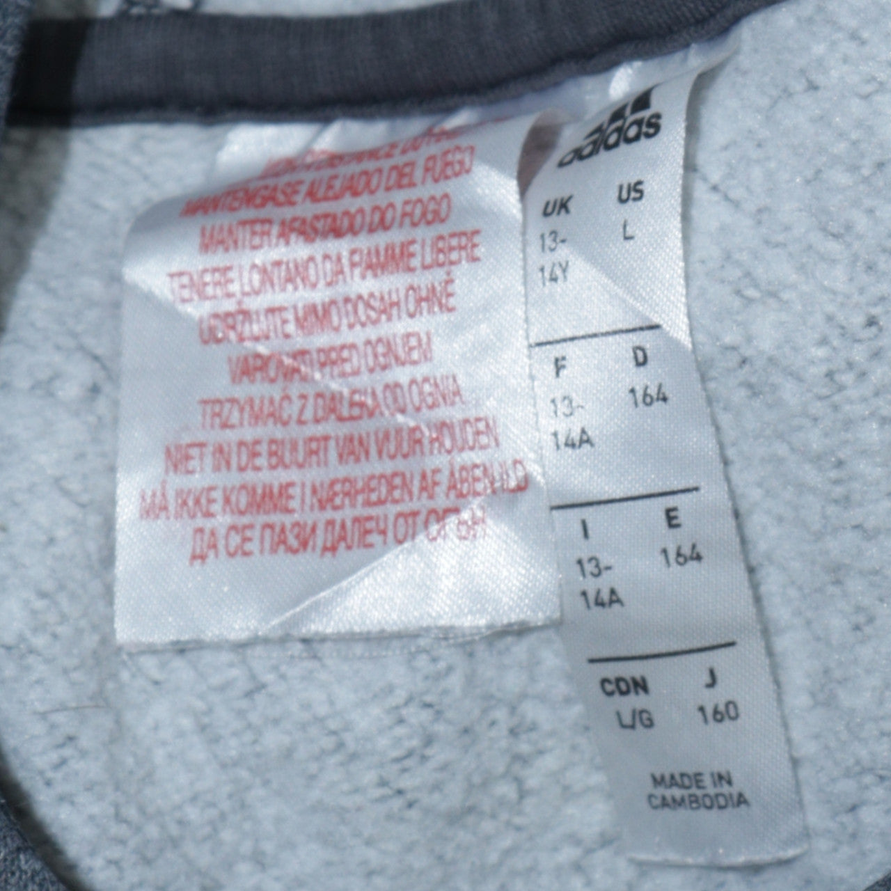 Adidas Boys Grey Pullover Hoodie Lined Fleece 13-14 Years