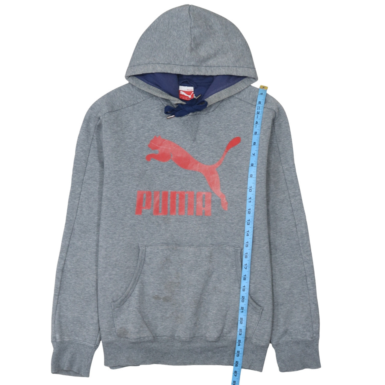 Puma Men's Grey Pullover Hoodie L Graphic Logo Fleece Sportswear