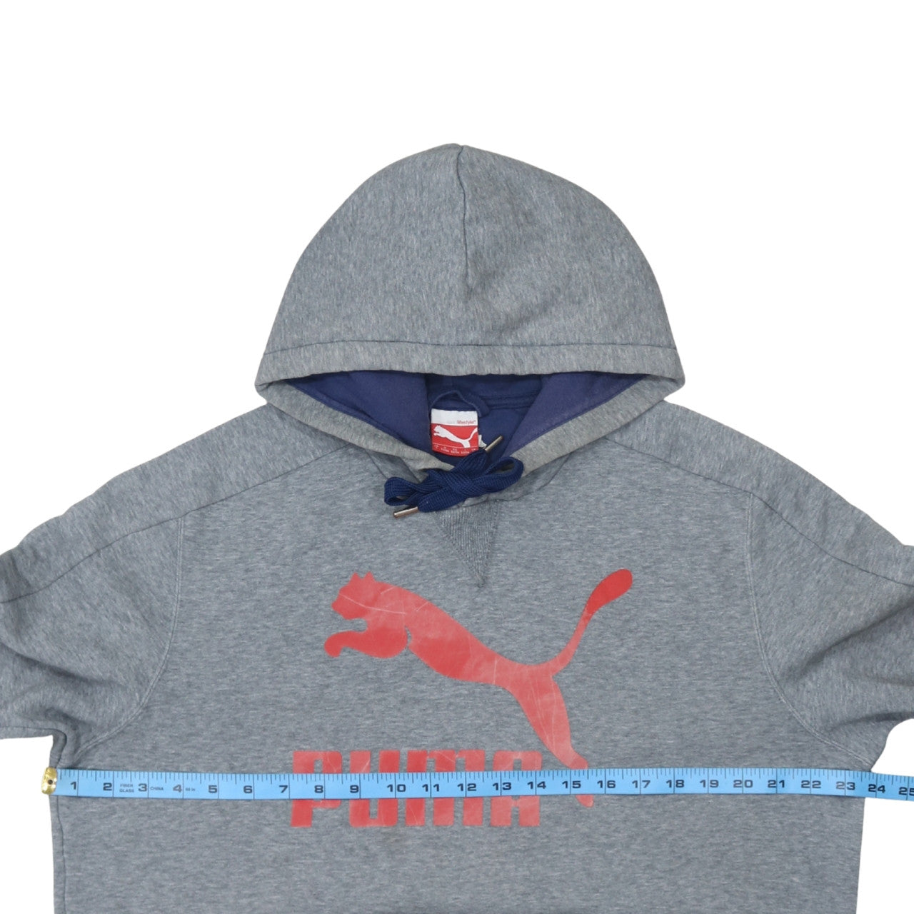 Puma Men's Grey Pullover Hoodie L Graphic Logo Fleece Sportswear