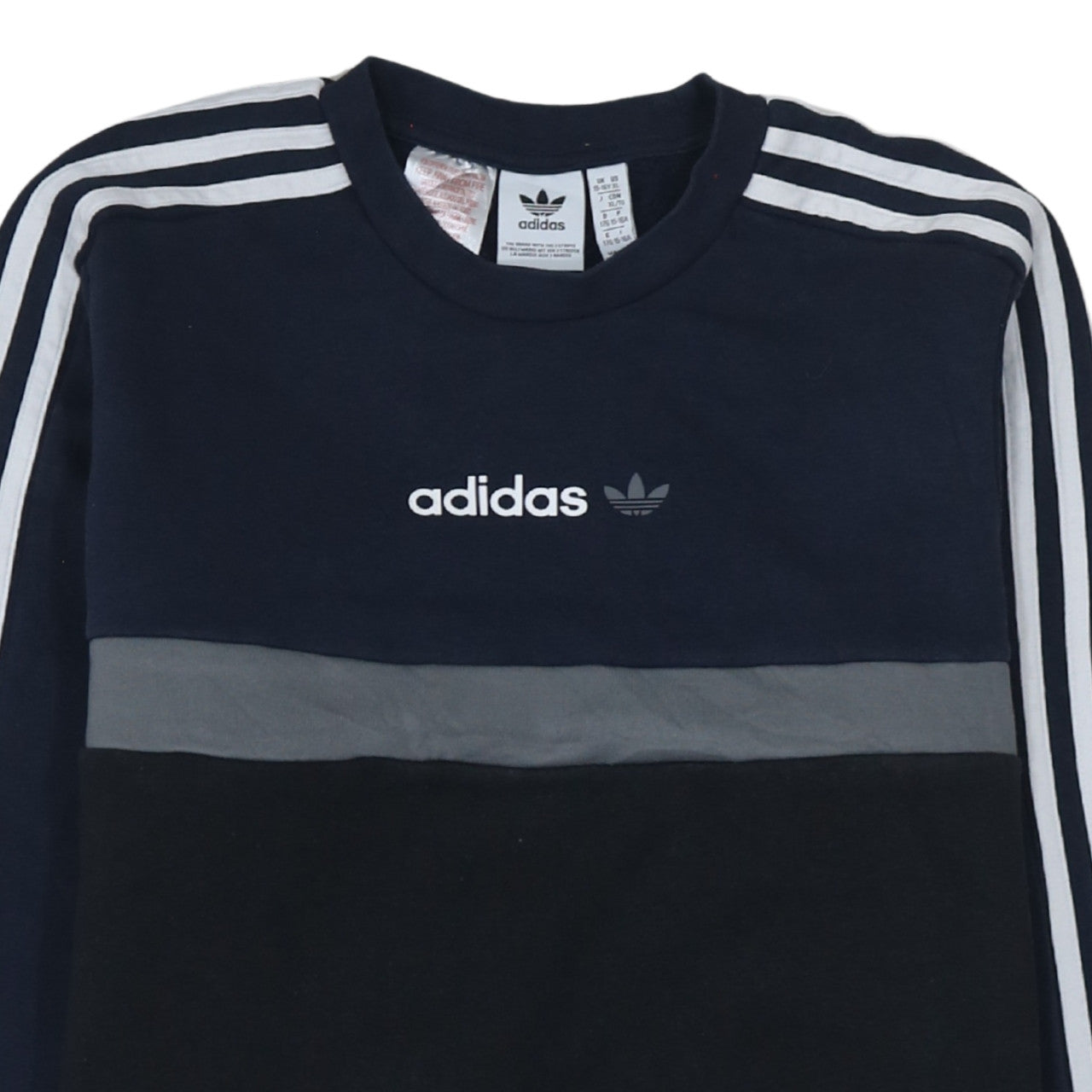 Adidas Boys Black Blue Colourblock Sweatshirt 15-16 Years Crew Neck Logo